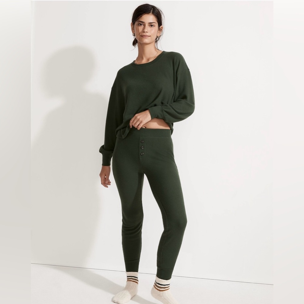 Madewell Brushed Waffle Knit Pajama Set dark forest green size small